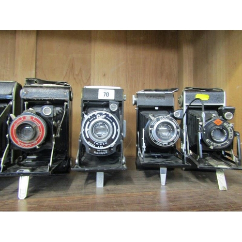 70 - VINTAGE CAMERAS, selection of 10 bellow action black fibre cameras including various Ensign, Zeiss, ... 