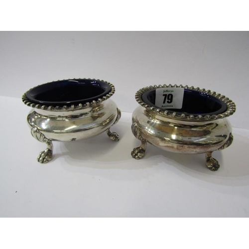 79 - SILVERPLATE, pair of Georgian design circular salts with glass liners