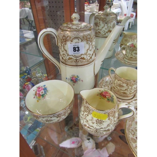 83 - CROWN STAFFORDSHIRE COFFEE WARE, gilt and floral decorated coffee service with 6 settings