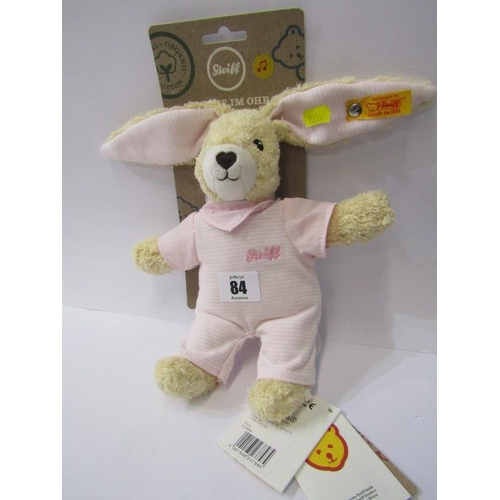 84 - STEIFF, Steiff Rabbit figure, 26cm, attached to original backing card, with labels, also a vintage M... 