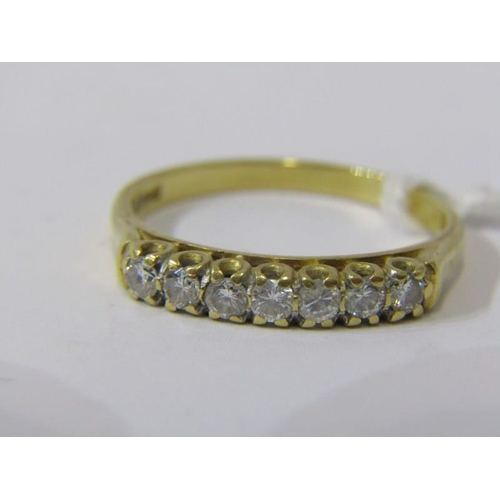 229 - DIAMOND RING, 18ct yellow gold ring set 7 diamonds in a half eternity style, set 7 well matched diam... 