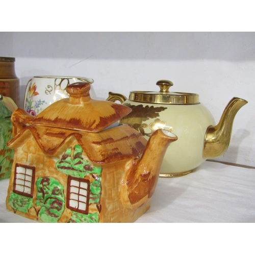 10 - ART DECO TEA POT, 2 cottage design tea pots, mottoware, etc