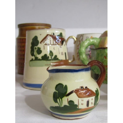 10 - ART DECO TEA POT, 2 cottage design tea pots, mottoware, etc