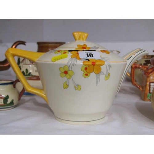 10 - ART DECO TEA POT, 2 cottage design tea pots, mottoware, etc