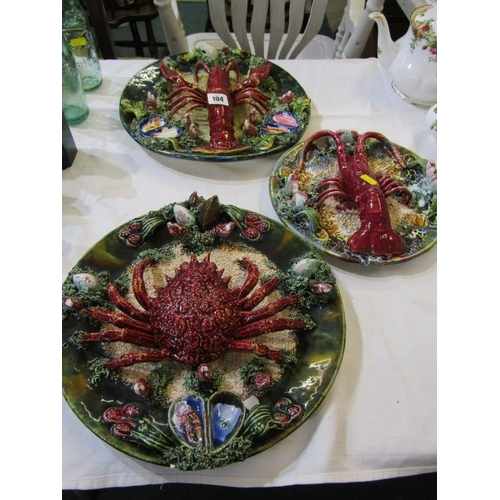 104 - PALISSEY-STYLE, 3 lobster and crab encrusted plaques