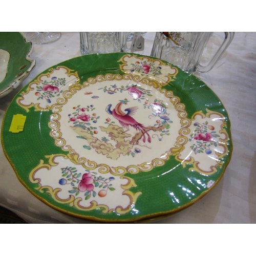 107 - PRATT TABLEWARE, 4 Pratt printed tea plates and serving dish, together with pair of Minton exotic bi... 