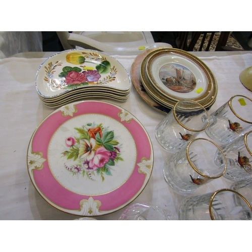 107 - PRATT TABLEWARE, 4 Pratt printed tea plates and serving dish, together with pair of Minton exotic bi... 