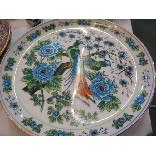 109 - POTTERY JELLY MOULD, various ribbon plates, antique blue transfer ware and decorative items