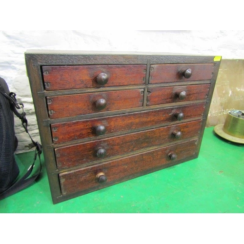 118 - ANTIQUE STORAGE CABINET, table top 7 drawer fruit wood storage box, 15cm width