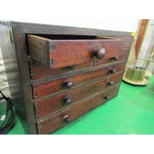 118 - ANTIQUE STORAGE CABINET, table top 7 drawer fruit wood storage box, 15cm width