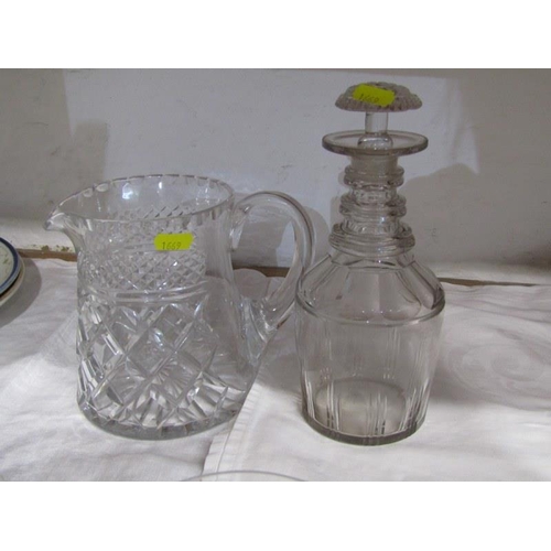 13 - CUT GLASS, 6 cut glass goblets, water jug and early 19th Century decanter