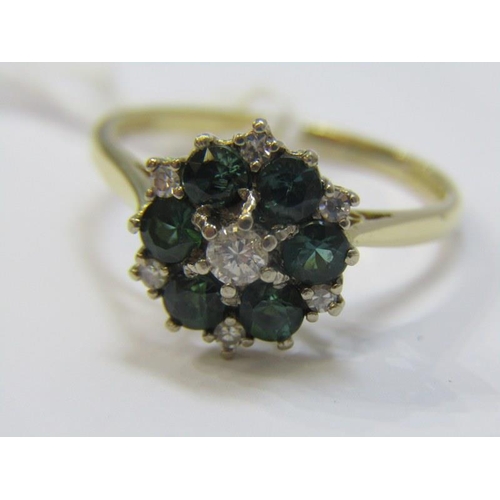 143 - DIAMOND & TOURMALINE CLUSTER RING, quality 18ct yellow gold ring, set a central diamond, surrounded ... 