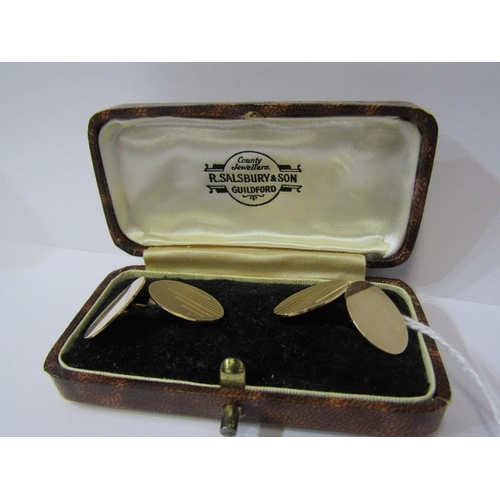 147 - 9ct GOLD CUFF LINKS, plain pair of cuff links set in original retail box, 6.5 grams