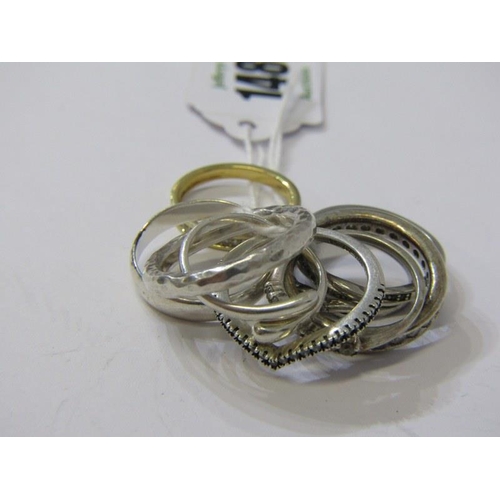 148 - 9 SILVER RINGS, 9 silver/silver gilt rings, some stone set , some band rings, various sizes