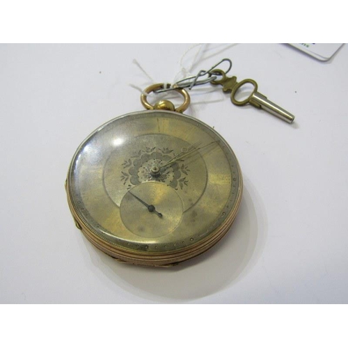 151 - GOLD CASED POCKET WATCH, key wind pocket watch with engraved decoration, outer case stamped 14k, inn... 