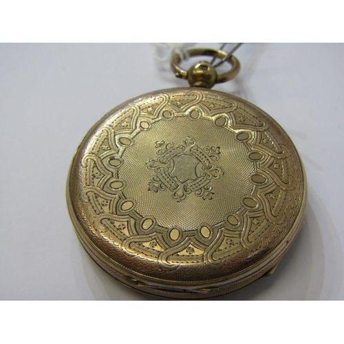 151 - GOLD CASED POCKET WATCH, key wind pocket watch with engraved decoration, outer case stamped 14k, inn... 