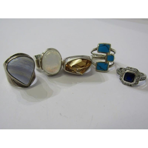 162 - 5 SILVER RINGS, 5 heavy silver stone set rings, various sizes, stones and designs