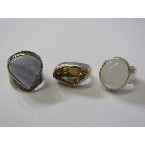 162 - 5 SILVER RINGS, 5 heavy silver stone set rings, various sizes, stones and designs