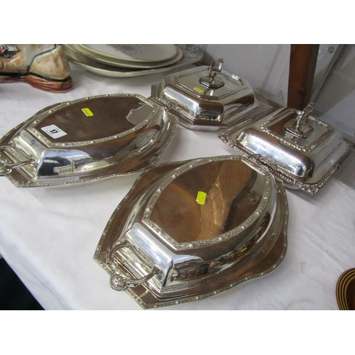 17 - SILVERPLATE, pair of Edwardian plated entre dishes, together with 2 others