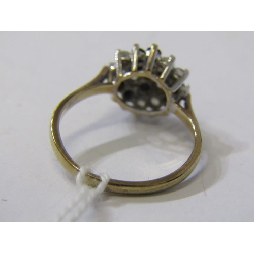 171 - 9ct GOLD CLUSTER RING, 9ct yellow gold ring, set a cluster of blue and white stones, size N