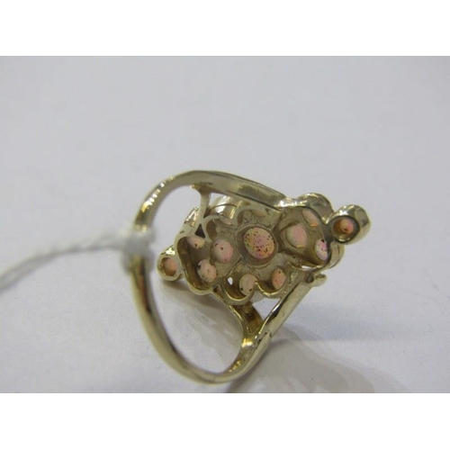 174 - OPAL CLUSTER RING, 9ct yellow gold ring, set a cluster of 13 opals in a lozenge form setting, size M