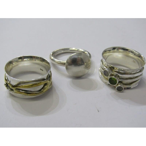 175 - SILVER RINGS, 3 heavy silver rings, 1 stone set, various sizes