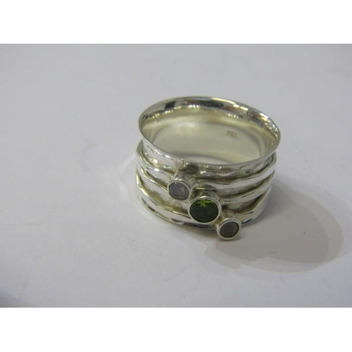 175 - SILVER RINGS, 3 heavy silver rings, 1 stone set, various sizes