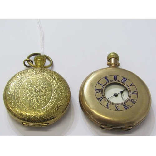 177 - HALF HUNTER POCKET WATCH, Elgin fob watch with enamel dial and secondary dial in a gold plated half ... 