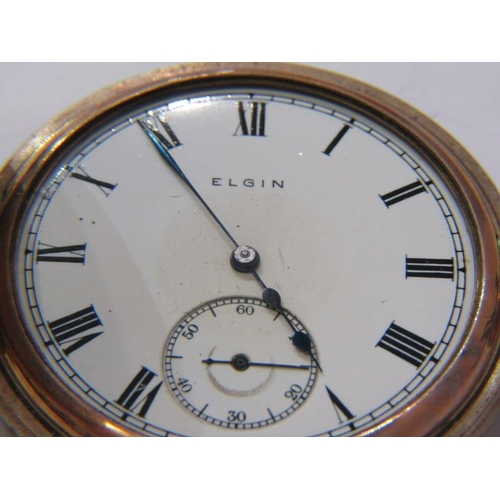 177 - HALF HUNTER POCKET WATCH, Elgin fob watch with enamel dial and secondary dial in a gold plated half ... 