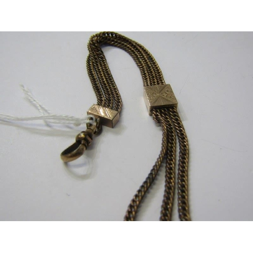 184 - ALBERTINE CHAIN, plated 3 strand watch chain with stone swivel fob and lucky horse shoe, 10