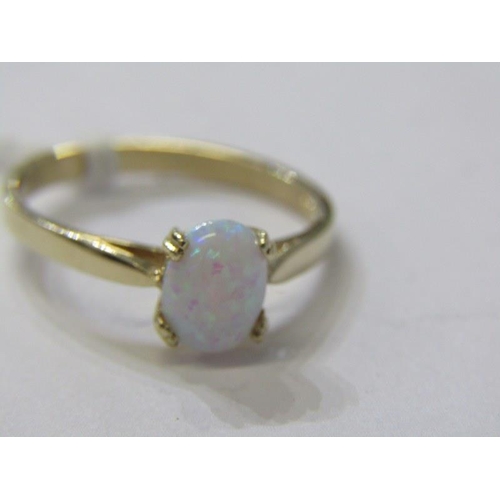 185 - OPAL RING, 9ct oval opal solitaire ring, size P