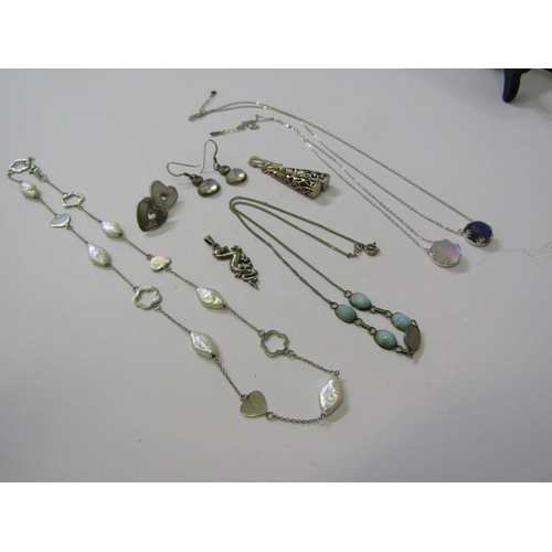 186 - SILVER NECKLACES, etc, selection of silver stone set necklaces, earrings, etc