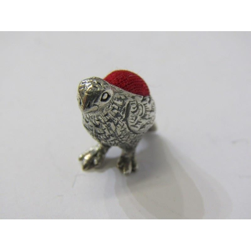 189 - NOVELTY PIN CUSHION, silver pin cushion in the form of a grouse, marked 925