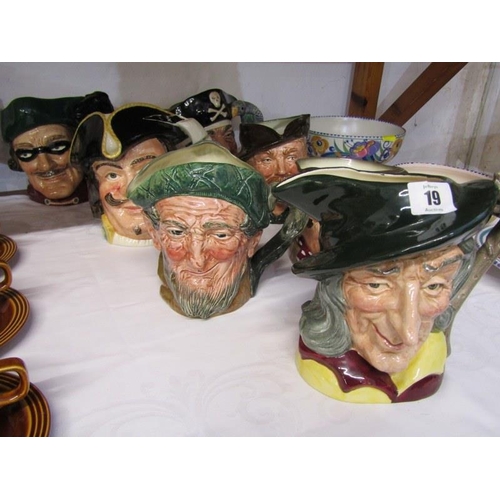 19 - ROYAL DOULTON TOBY JUGS, collection of 7 large toby jugs to include Pied Piper and Captain Morgan