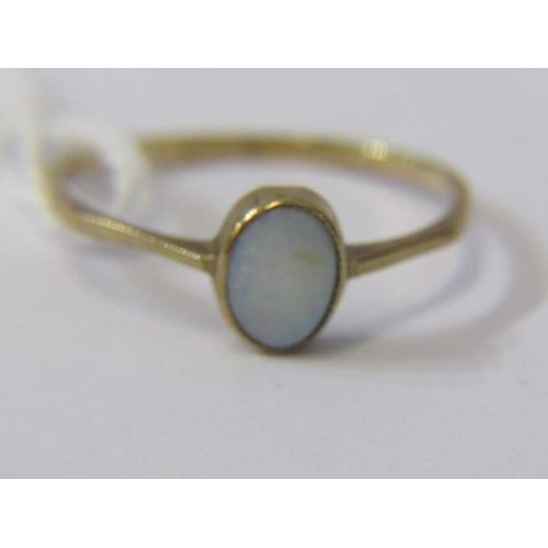 198 - OPAL SOLITAIRE RING, yellow gold opal solitaire ring, size O (marks worn)