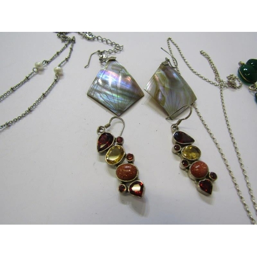 202 - SILVER JEWELLERY, pair of silver earrings, beaded bracelet, stone set earrings, beaded necklace, etc