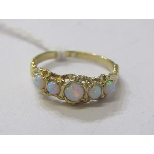 205 - OPAL 5 STONE RING, 9ct yellow gold ring, set 5 graduated opals, size M/N