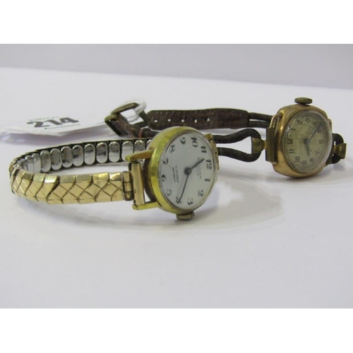 214 - VINTAGE GOLD WRIST WATCH, 1930s vintage gold cased wrist watch on shoelace style strap, together wit... 