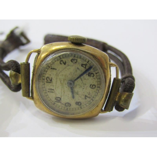 214 - VINTAGE GOLD WRIST WATCH, 1930s vintage gold cased wrist watch on shoelace style strap, together wit... 