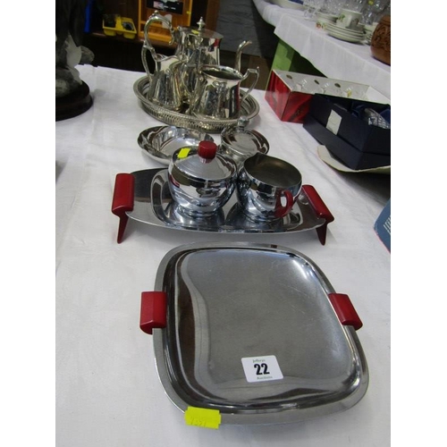 22 - KESWICK DISH, RETRO BREAKFAST SET, also silver plated tea service and other metalware