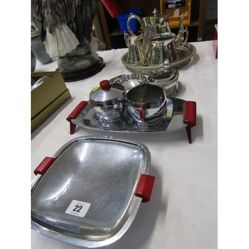 22 - KESWICK DISH, RETRO BREAKFAST SET, also silver plated tea service and other metalware