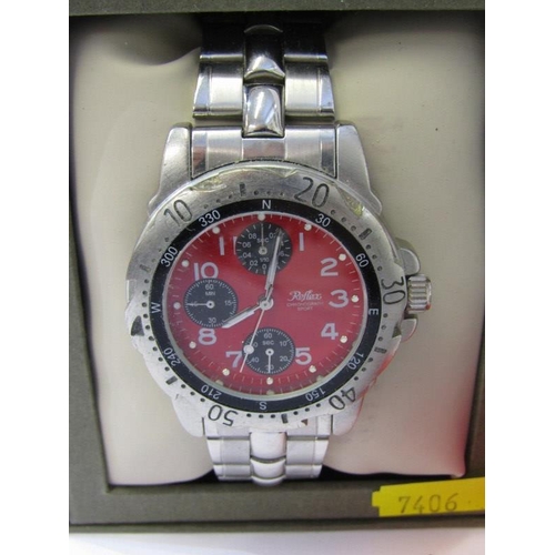 220 - GENTS CHRONOGRAPH WRIST WATCHES, Timberland gent's reflex chronograph with red dial on stainless ste... 