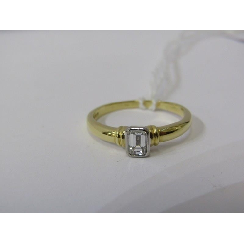 223 - DIAMOND SOLITAIRE RING, 18ct yellow gold ring, set emerald cut diamond 0.33 carat, size O