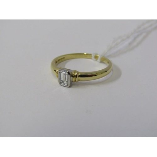 223 - DIAMOND SOLITAIRE RING, 18ct yellow gold ring, set emerald cut diamond 0.33 carat, size O