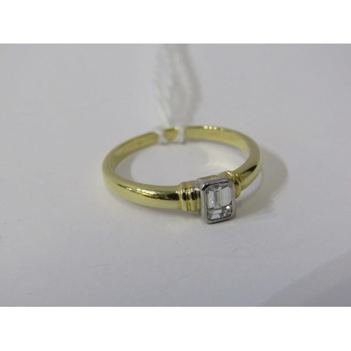 223 - DIAMOND SOLITAIRE RING, 18ct yellow gold ring, set emerald cut diamond 0.33 carat, size O