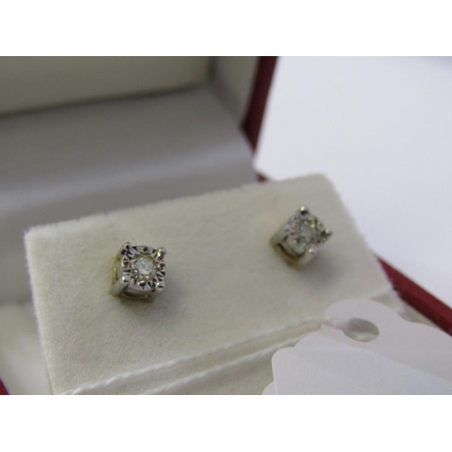 224 - DIAMOND STUD EARRINGS, set of 9ct yellow and white gold, diamond set stud earrings