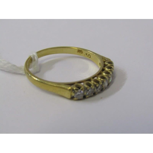 229 - DIAMOND RING, 18ct yellow gold ring set 7 diamonds in a half eternity style, set 7 well matched diam... 