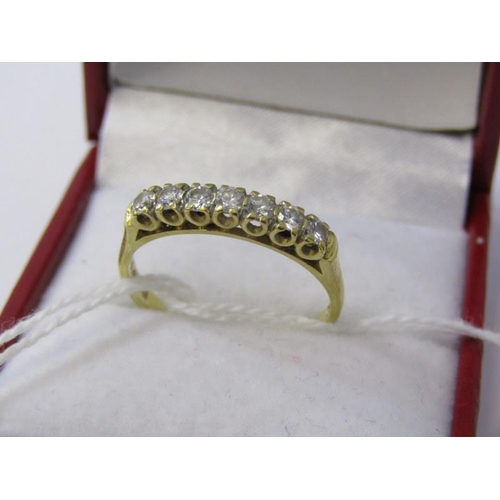 229 - DIAMOND RING, 18ct yellow gold ring set 7 diamonds in a half eternity style, set 7 well matched diam... 