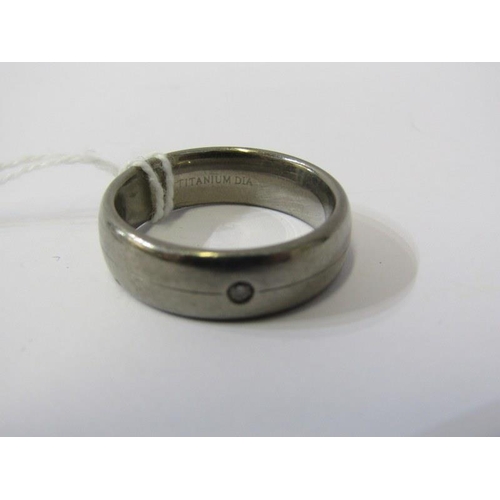 232 - GENT'S BAND RING, gent's titanium and diamond set ring, size U/V