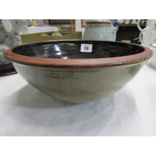 26 - STUDIO POTTERY, brown glazed fruit bowl and 2 lidded jars